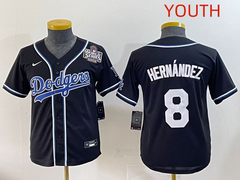Youth 2025 Los Angeles Dodgers #8 Hernandez Black Three generations Fashion Nike MLB Jersey style 8
